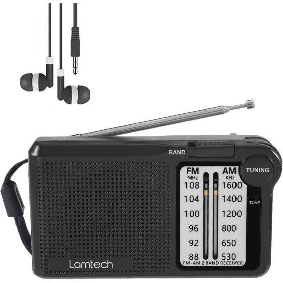 Lamtech 2 Band FM/Am Radio With Earphones Jack Black - (LAM112549) - (5202021112549)