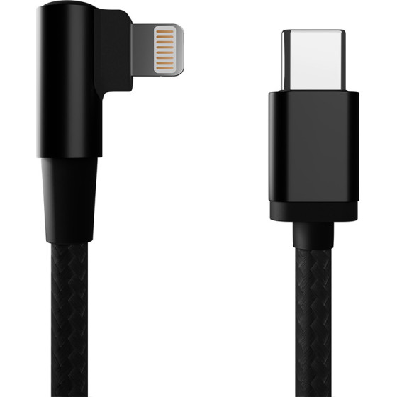 Cablexpert Angled Cotton Braided 8-Pin Usb CM-8PIn Charging & Data Cable 0.2M Black - (CC-USB2-CMLML-0.2M)