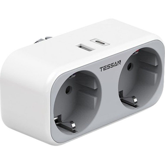 Tessan 4 In 1 Wall Socket 2xSCHUKO, 1xTYPE-C,1xUsb - (TS-WS02DE01)