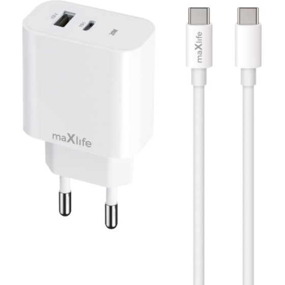 Maxlife Travel Charger Pd Qc 20W + Type C Data Cable White - (MXTC-06-20AC)