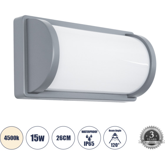 GloboStar Celestial ��������� ������ - ������ ����������/���������� ����� Led 15W 1575lm 120� AC175-265V ��������� IP65 - �������� ���� - ������ ����� 4500K - �26 x �9 x �13.5cm - ���� - Bridgelux Chip - 3 ������ ������� - (60695)