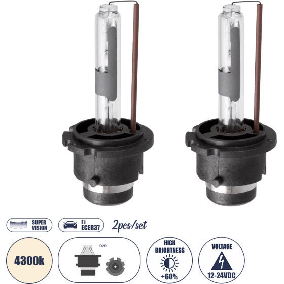GloboStar D2S/D2R ������ ����������� Hid Xenon Super Vision High Brightness +60% E1 ECER37 360� Dc 12-24V IP20 �3.2 x �7cm 4300K- ��� 2 �������� - (84025)
