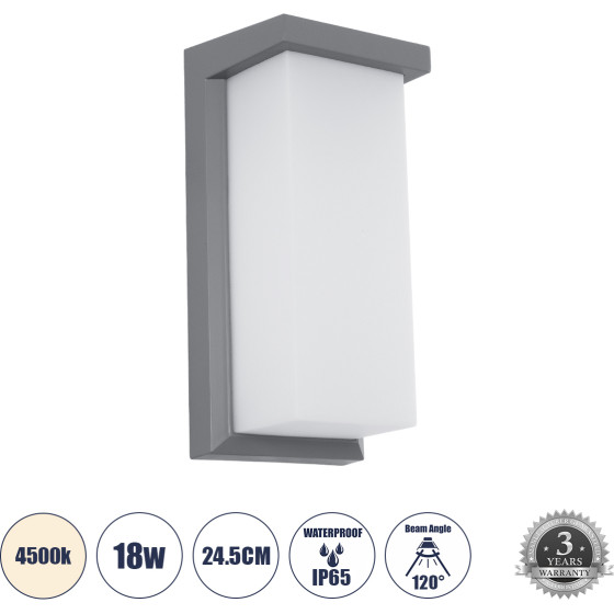 GloboStar Loft ��������� ������ - ������ ����������/���������� ����� Led 18W 1890lm 120� AC175-265V ��������� IP65 - �������� ���� - ������ ����� 4500K - �24.5 x �11 x �9.5cm - ���� - Bridgelux Chip - 3 ������ ������� - (60759)