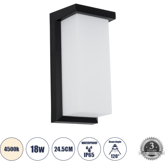 GloboStar Loft ��������� ������ - ������ ����������/���������� ����� Led 18W 1890lm 120� AC175-265V ��������� IP65 - �������� ���� - ������ ����� 4500K - �24.5 x �11 x �9.5cm - ����� - Bridgelux Chip - 3 ������ ������� - (60758)