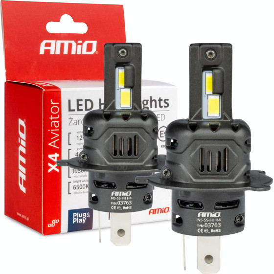 AMiO ������ Led Full Can Bus H4 12V 44W 6.500K 3.936lm Csp X4 Series Aviator Plug & Play ���� - 2 ���. - (03763)