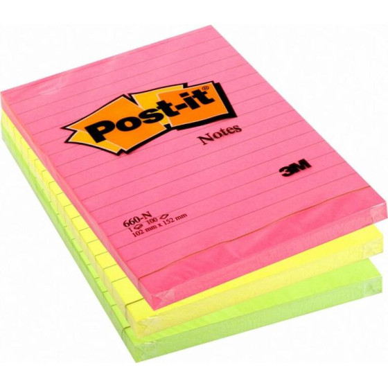 3M ����������� �������� Post-It Lined 102 x 152 Mm (������� Neon �������) (100 �����) - (660N)