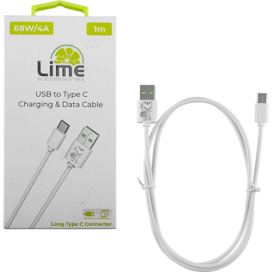 Lime Successories Lime USB-C Type C Long To Usb 4A ��������-Data 1m LUC03 WHITE