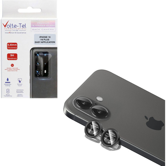 Volte-Tel Camera Glass Cover Iphone 16 / 16 Plus 9H 0.30MM Easy Application BLACK