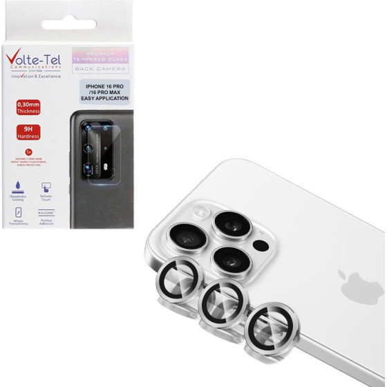 Volte-Tel Camera Glass Cover Iphone 16 Pro / 16 Pro Max 9H 0.30MM Easy Application SILVER