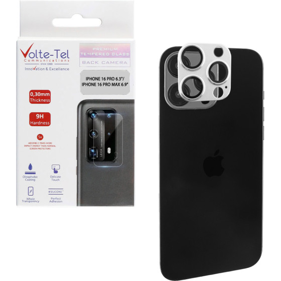 Volte-Tel Camera Glass Cover Iphone 16 Pro 6.3''/Iphone 16 Pro Max 6.9'' 9H 0.30MM 3D Ar ALUMINIUM-Electroplating Frame SILVER