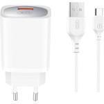 XO Travel Charger CE19 Qc 18W + Data Cable Type C White - (CE19CTW)