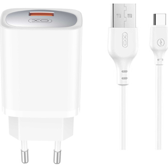 XO Travel Charger CE19 Qc 18W + Data Cable Type C White - (CE19CTW)
