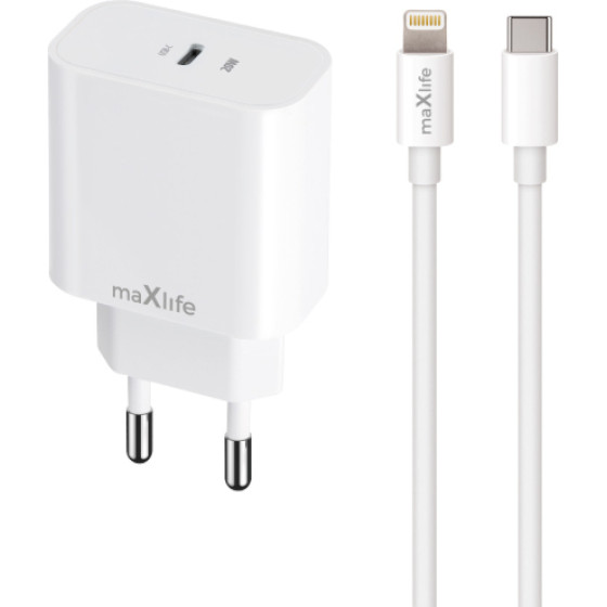 Maxlife Travel Charger Pd Qc 20W + Type C To Lightning Data Cable White - (MXTC-06-20LC)