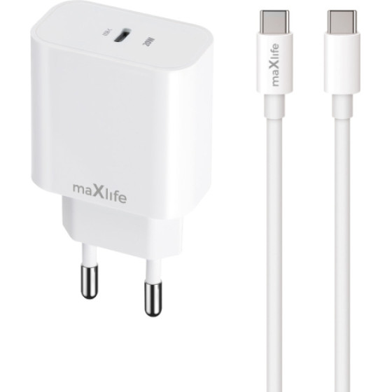 Maxlife Travel Charger Pd Qc 20W + Type C To Type C Data Cable White - (MXTC-06-20CC)