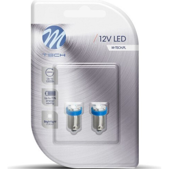 M-Tech �������� T4W 12V 0,24W BA9s (������) Led 4xSMD2835 ���� Blister - 2 ���. - (LB009B)