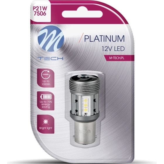 M-Tech P21W 12/24V BA15s 12xSMD3030 Led CAN-Bus ����� Platinium Blister 1��� - (LB851W-01B)