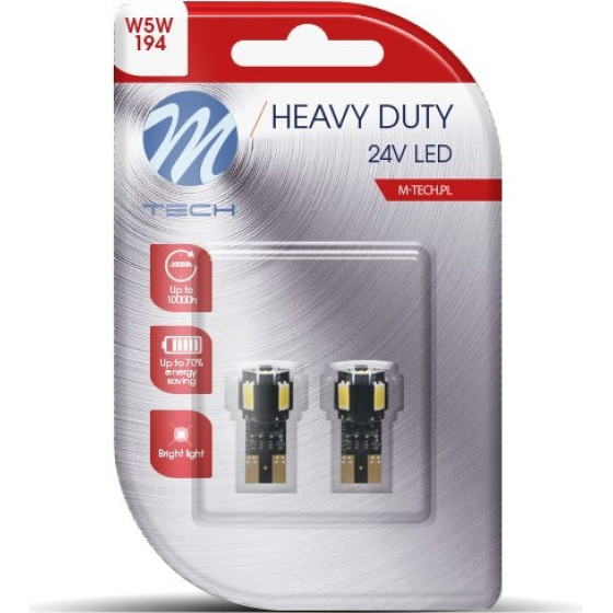 M-Tech T10 W5W 24V W2.1x9.5d 4xSMD5630 + 1xHp Led CAN-Bus ����� Heavy Duty Blister - 2 ���. - (LB9804W)