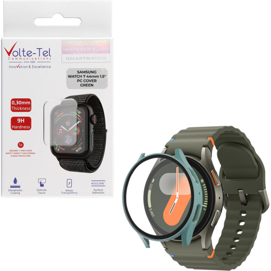 Volte-Tel Tempered Glass Samsung Watch 7 44mm 1.5'' 9H 0.30mm Pc Edge Cover With Key 3D Full Glue Full Cover GREEN