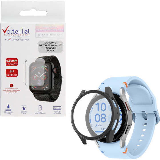 Volte-Tel Tempered Glass Samsung Watch Fe 40mm 1.2'' 9H 0.30mm Pc Edge Cover With Key 3D Full Glue Full Cover BLACK