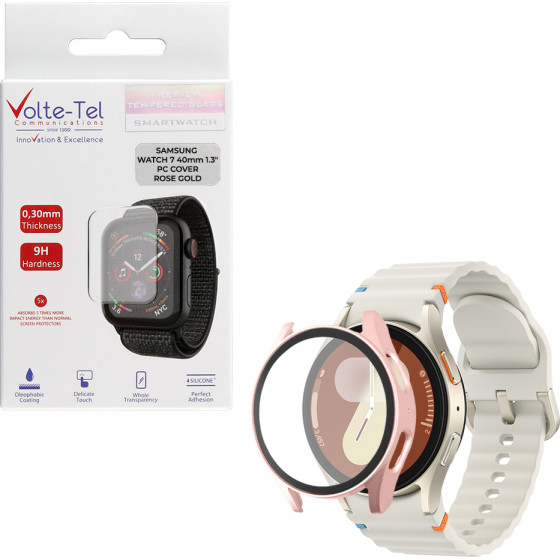 Volte-Tel Tempered Glass Samsung Watch 7 40mm 1.3'' 9H 0.30mm Pc Edge Cover With Key 3D Full Glue Full Cover Rose GOLD
