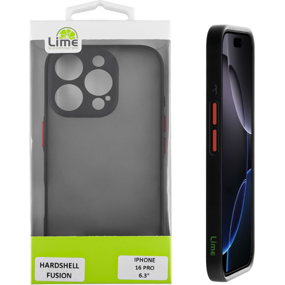 Lime Successories Lime ���� Iphone 16 Pro 6.3'' Hardshell Fusion Full Camera Protection Black With Red KEYS