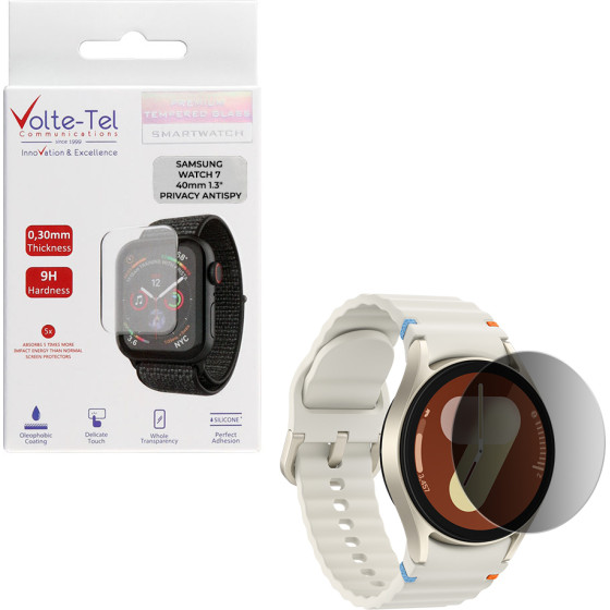 Volte-Tel Tempered Glass Samsung Watch 7 40mm 1.3'' 9H 0.30mm Privacy Antispy Full Glue BLACK