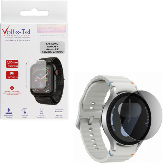 Volte-Tel Tempered Glass Samsung Watch 7 44mm 1.5'' 9H 0.30mm Privacy Antispy Full Glue BLACK