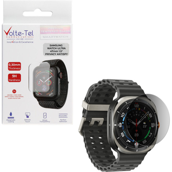Volte-Tel Tempered Glass Samsung Watch Ultra 47mm 1.5'' 9H 0.30mm Privacy Antispy Full Glue BLACK