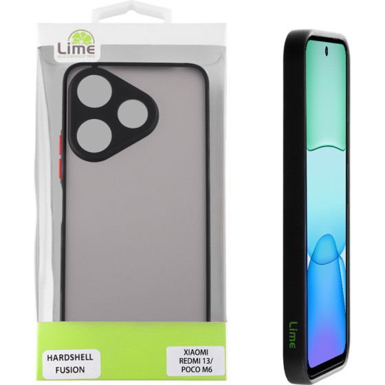 Lime Successories Lime ���� Xiaomi Redmi 13/ Poco M6 4G 6,79'' Hardshell Fusion Full Camera Protection Black With Red KEYS