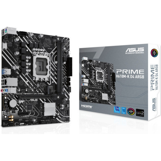 Asus Motherboard Prime H610M-K D4 ARGB, 1700, DDR4, Matx - (90MB1HN0-M0EAY0)