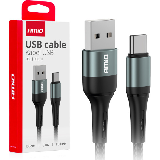 AMiO ������� �������� ��� ��������� ��������� ��� Usb Type A �� Usb Type C 100CM 3A ����� ���� - 1 ���. - (03911)