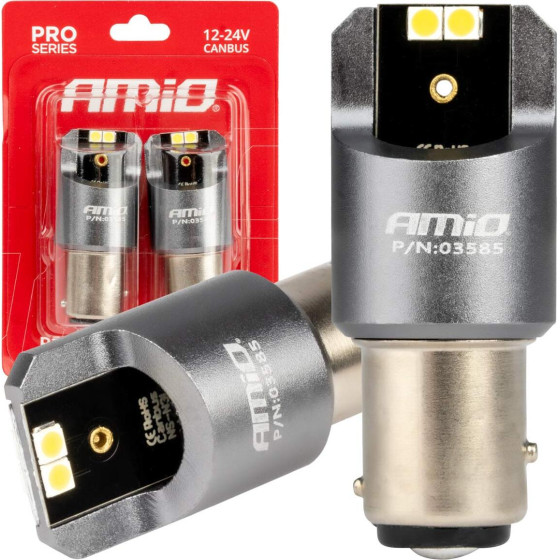 AMiO �������� P21/5W BAY15d 12/24V 6.000K 4xSmd Led CAN-Bus ����� Pro Series - 2 ���. - (03585)