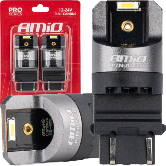 AMiO �������� P27/7W 3157 12/24V 6.000K 2xSmd Led Full CAN-Bus ����� Pro Series - 2 ���. - (03598)