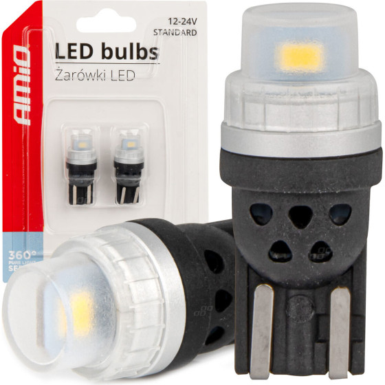 AMiO �������� T10 W5W 12/24V 2x3020 Smd Led ����� Pure Light Series - 2 ���. - (03726)