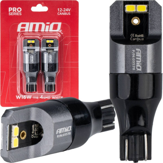 AMiO �������� T15 W16W 12/24V 6.000K 4xSmd Led CAN-Bus ����� 2016 Pro Series - 2 ���. - (03578)