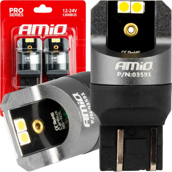 AMiO �������� W21/5W 7443 12/24V 6.000K 4xSmd Led CAN-Bus ����� Pro Series - 2 ���. - (03591)