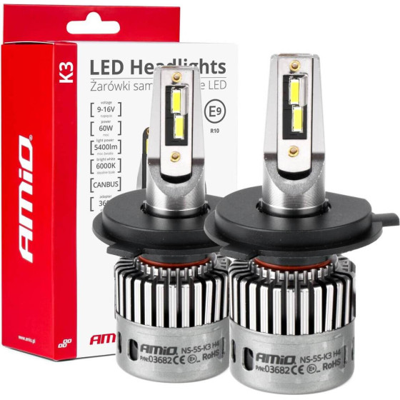 AMiO ������ H4 9 16V 6.000K 5.400lm 60W K3 Series Led CAN-Bus (�� ������) - 2 ���. - (03682)