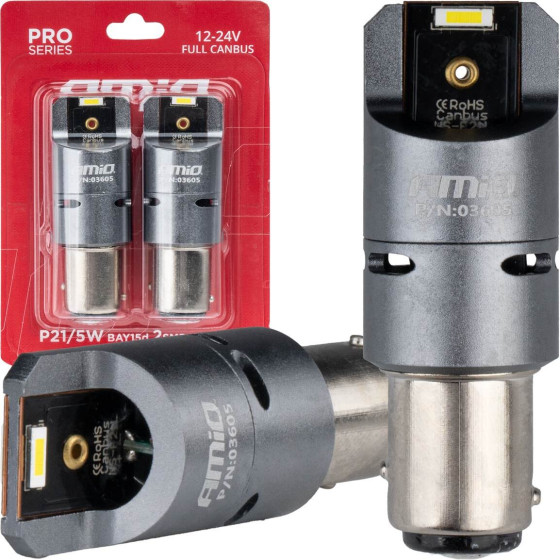 AMiO P21/5W BAY15s 12/24V 6.000K 2xSmd LED(�� ������������) Full CAN-Bus ����� Pro Series - 2 ���. - (03605)