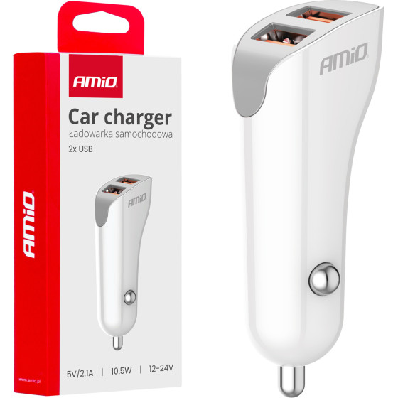 AMiO ��������� �������� 12/24V �� 2 ����� 2xUsb 10.5W 5V/2.1A ����� - 1 ���. - (03874)