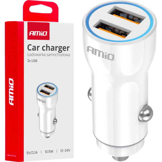 AMiO ��������� �������� 12/24V �� 2 ����� 2xUsb 10.5W 5V/2.1A ������ - 1 ���. - (03879)