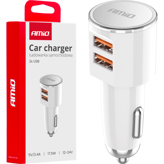 AMiO ��������� �������� 12/24V �� 2 ����� 2xUsb 17.5W 5V/3.4A ������ ���� - 1 ���. - (03888)