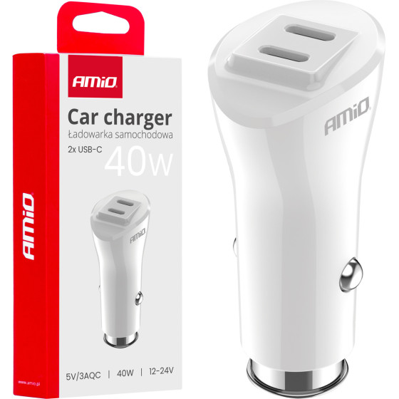 AMiO ��������� �������� 12/24V �� 2 ����� 2xUSB-C 40W 5V/3AQc ������� �������� ������ - 1 ���. - (03884)