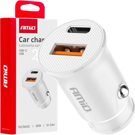 AMiO ��������� �������� 12/24V �� 2 ����� USB-C+Usb 20W 5V/3AQc ������� �������� ������ - 1 ���. - (03877)