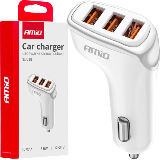 AMiO ��������� �������� 12/24V �� 3 ����� 3xUsb 15.5W 5V/3.1A ������ - 1 ���. - (03885)