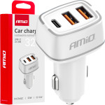 AMiO ��������� �������� 12/24V �� 3 ����� USB-C+2xUsb 32W 5V/3AQc ������� �������� ������ ���� - 1 ���. - (03890)