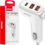AMiO ��������� �������� 12/24V �� 3 ����� USB-C+2xUsb 38W 5V/3AQc ������� �������� ������ - 1 ���. - (03886)