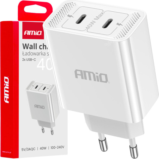 AMiO ��������� ������y ������� ����� 2����� 2xUSB-C 40W 5V/3AQc ������ ���� - 1 ���. - (03892)
