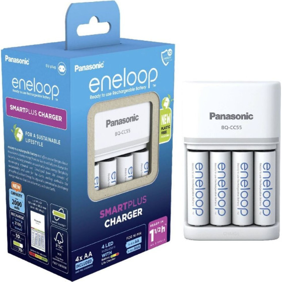 Panasonic Eneloop Smartplus BQ-CC55E ��������� 4 ��������� Ni-Mh �������� AA/Aaa ��� �� 4x Aa 2000mAh ����� - (37847519)