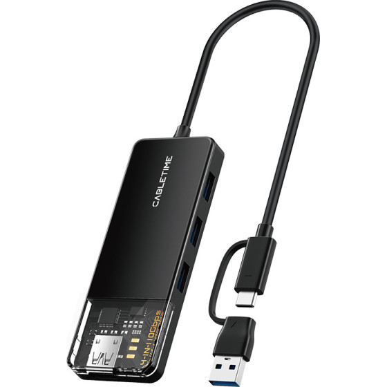 Cabletime Usb Hub 4x �����, 10Gbps, USB/USB-C �������, ����� - (CT-HUBT5-PB)
