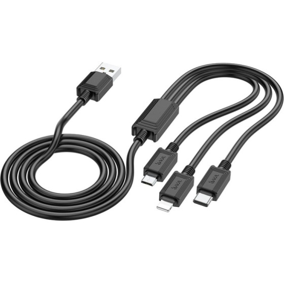 Hoco Data Cable X76 3 In 1 Type C | Lightning | Micro Usb 1m 2� Black - (HOCOX76B)